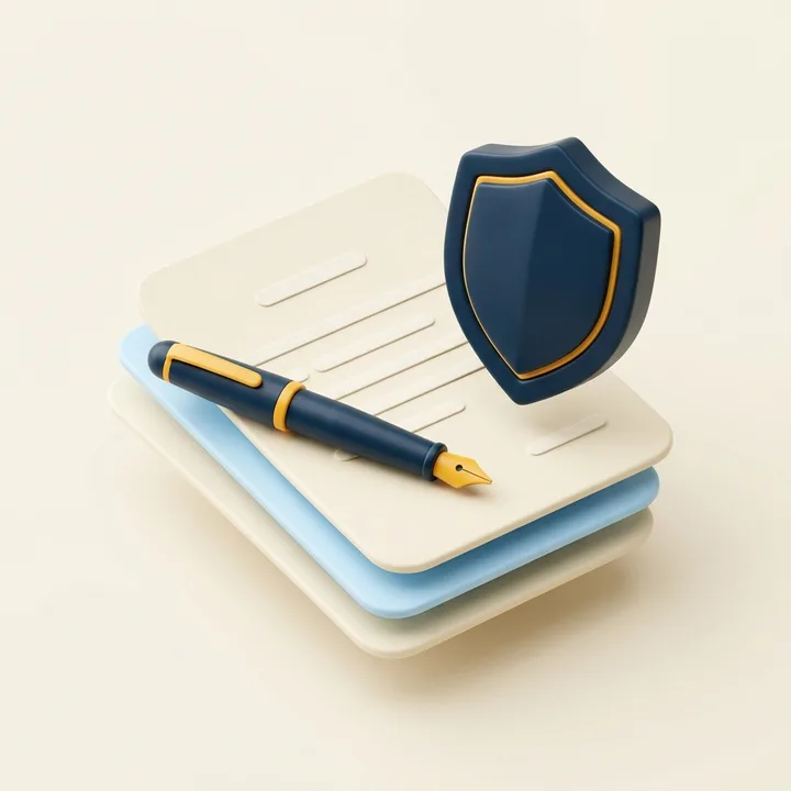 Premium digital agreement with pen and navy shield