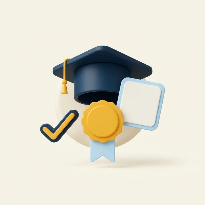 Credential badge, profile card and checkmark
